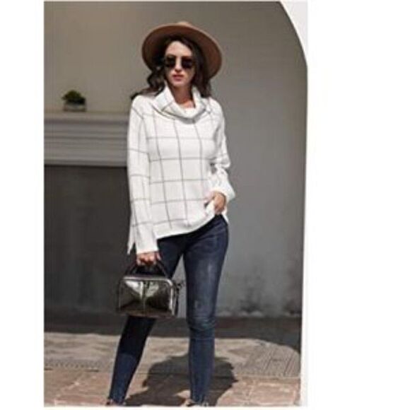 New Grid Pattern Turtleneck Knitted Jumper Sweater - Picture 3 of 9